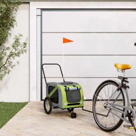 Remolque de bicicleta mascotas hierro tela Oxford verde gris