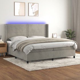Cama box spring colchón y LED terciopelo gris claro 200x200 cm Cama box spring colchón y LED terciopelo gris claro 200x200 cm
