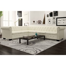 Sofá de esquina Chesterfield 6 plazas cuero artificial blanco de , Sofás - Ref: Foro24-243616, Precio: 880,06 €