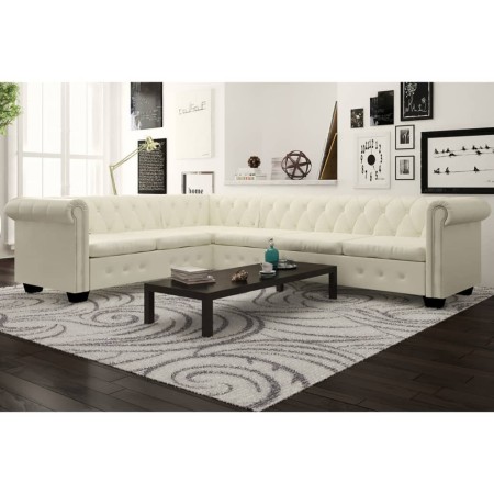 Sofá de esquina Chesterfield 6 plazas cuero artificial blanco de , Sofás - Ref: Foro24-243616, Precio: 880,06 €