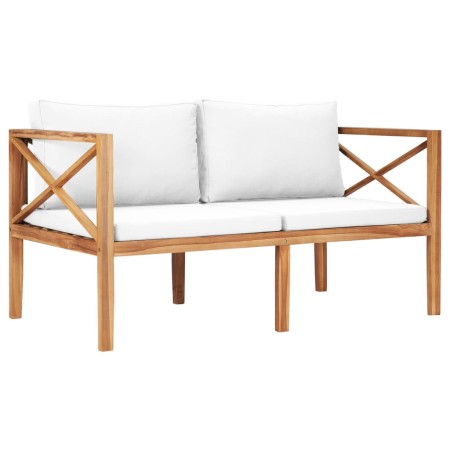Banco de jardín y cojines color crema madera maciza teca | Foro24.es | Tu tienda online para hogar, jardín y más Foro24.es