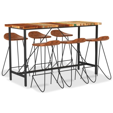 Muebles de bar 7 piezas madera maciza reciclada cuero auténtico | Foro24.es | Tu tienda online para hogar, jardín y más Foro24.es