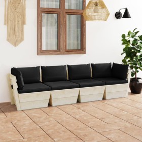 Sofá de palets de jardín 4 plazas con cojines madera de abeto de , Conjuntos de jardín - Ref: Foro24-3063451, Precio: 347,04 ...