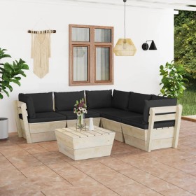 Muebles de jardín de palets 6 piezas y cojines madera de abeto de , Conjuntos de jardín - Ref: Foro24-3063535, Precio: 516,08...