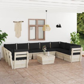 Muebles de jardín de palés 10 piezas y cojines madera de abeto de , Conjuntos de jardín - Ref: Foro24-3063631, Precio: 865,43...