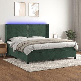 Cama box spring colchón y LED terciopelo verde oscuro 200x200cm Cama box spring colchón y LED terciopelo verde oscuro 200x200cm