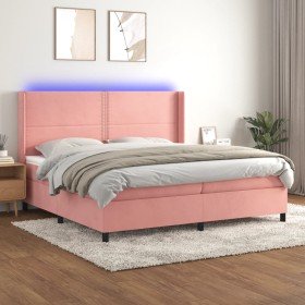 Cama box spring colchón y LED terciopelo rosa 200x200 cm Cama box spring colchón y LED terciopelo rosa 200x200 cm