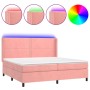 Cama box spring colchón y LED terciopelo rosa 200x200 cm