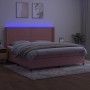 Cama box spring colchón y LED terciopelo rosa 200x200 cm