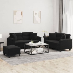 Juego de sofás con cojines 3 piezas tela microfibra negro