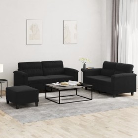 Juego de sofás con cojines 3 piezas tela microfibra negro