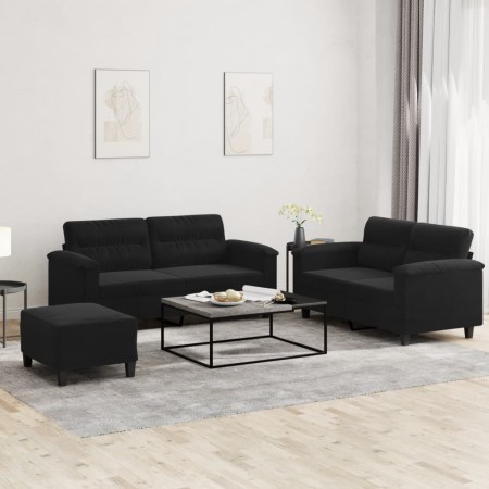 Juego de sofás con cojines 3 piezas tela microfibra negro