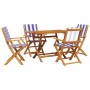 Set de comedor de jardín 5 pzas tela madera maciza azul blanco de , Conjuntos de jardín - Ref: Foro24-3281705, Precio: 283,01 €