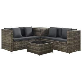 Set de sofás de jardín 4 piezas y cojines ratán sintético gris de , Conjuntos de jardín - Ref: Foro24-313137, Precio: 512,40 €
