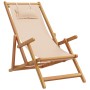 Silla de playa plegable madera maciza de eucalipto y tela beige