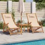 Silla de playa plegable madera maciza de eucalipto y tela beige