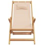 Silla de playa plegable madera maciza de eucalipto y tela beige