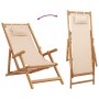 Silla de playa plegable madera maciza de eucalipto y tela beige
