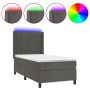 Cama box spring colchón y LED terciopelo gris oscuro 90x200 cm