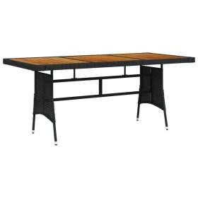 PE rattan and solid black acacia garden table 160x70x72 cm by vidaXL, Garden tables - Ref: Foro24-318694, Price: 208,50 €, Di...
