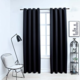 Cortinas opacas con anillas (2 unidades), color negro, 137 x
