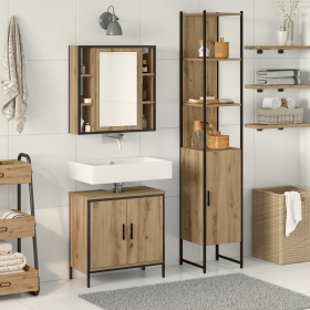Armario de Baño Roble Artesano 33x33x185.5 cm Madera Tratada