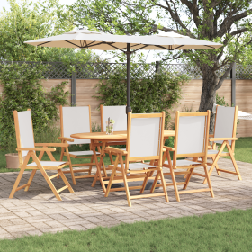 Juego de Comedor de Jardín de 7 Piezas Blanco Cremoso de Madera Sólida de Acacia