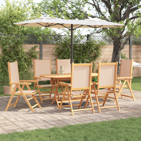 Juego de Comedor de Jardín de 7 Piezas Beige de Madera Sólida de Acacia