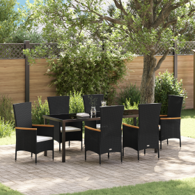 Conjunto de Comedor de Jardín de 7 Piezas con Cojines Negro