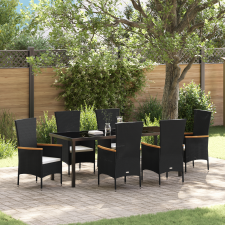 Conjunto de Comedor de Jardín de 7 Piezas con Cojines Negro