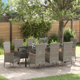 Conjunto de Comedor de Jardín de 9 Piezas con Cojines Gris