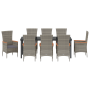 Conjunto de Comedor de Jardín de 9 Piezas con Cojines Gris