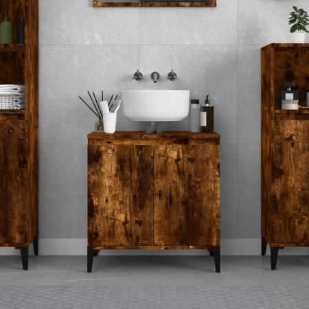 Armario de lavabo madera contrachapada roble ahumado 58x33x60cm de , Tocadores de baño - Ref: Foro24-821265, Precio: 63,02 €