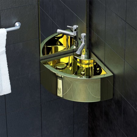 Lavabo con rebosadero 45x32x12,5 cm cerámica dorado | Foro24.es | Tu tienda online para hogar, jardín y más Foro24.es