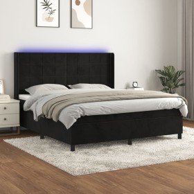 Cama box spring colchón y LED terciopelo negro 160x200 cm Cama box spring colchón y LED terciopelo negro 160x200 cm