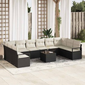 Conjunto de sofá de jardín 11 pcs Negro Poliratán