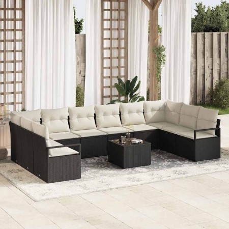 Conjunto de sofá de jardín 11 pcs Negro Poliratán