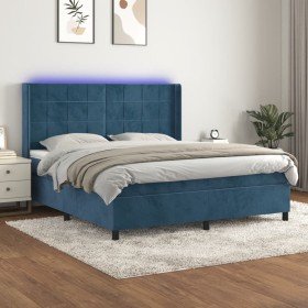 Cama box spring colchón y LED terciopelo azul oscuro 180x200 cm Cama box spring colchón y LED terciopelo azul oscuro 180x200 cm