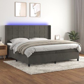Cama box spring colchón y LED terciopelo gris oscuro 200x200 cm en Camas y somieres | Comprar online en Foro24