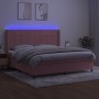 Cama box spring colchón y LED terciopelo rosa 200x200 cm