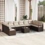 Conjunto de sofá de jardín 11 pcs Marrón Poliratán