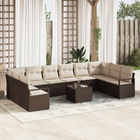 Conjunto de sofá de jardín 11 pcs Marrón Poliratán