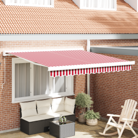 Toldo Retráctil Manual Rayado Rojo y Blanco 300x250 cm de , Toldos - Ref: Foro24-3329991, Precio: 400,47 €, Descuento: %