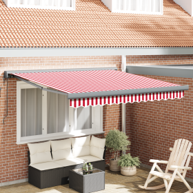 Toldo Retráctil Automático Rayas Rojas y Blancas 300x250 cm