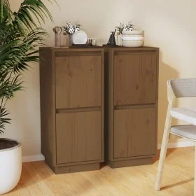 Sideboard 2 Stück massives honigbraunes Kiefernholz 31,5x34x75 cm von vidaXL, Sideboards - Ref: Foro24-813387, Preis: 64,25 €...