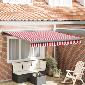 Toldo Retráctil Manual Rayas Rojas y Blancas 350x250 cm de , Toldos - Ref: Foro24-3330281, Precio: 518,11 €, Descuento: %
