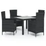 5-piece garden dining set with black PE rattan cushions by vidaXL, Garden sets - Ref: Foro24-3094866, Price: 384,61 €, Discou...