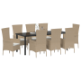 Conjunto de Comedor de Jardín de 9 Piezas con Cojines Beige de