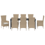 Conjunto de Comedor de Jardín de 9 Piezas con Cojines Beige de