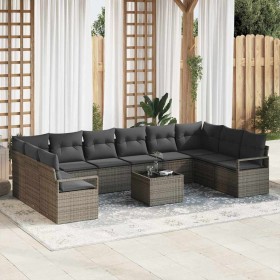 Conjunto de sofá de jardín 11 pcs Gris Poliratán